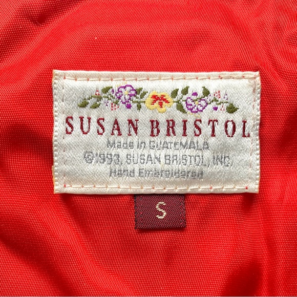 SUSAN BRISTOL Vintage Christmas Embroidered Holly Vest Red Velvet Corduroy - Picture 4 of 9